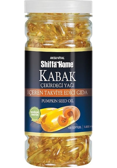 Aksu Vital Shiffa Home Kabak Çekirdeği Yağı Takviye Gıda 1000 MG 100 Kapsül