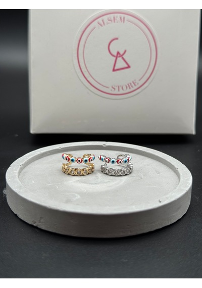 Gold Kaplama Nazar Boncuklu Taşlı Earcuff Küpe Gold Kaplama Kıkırdak Küpe