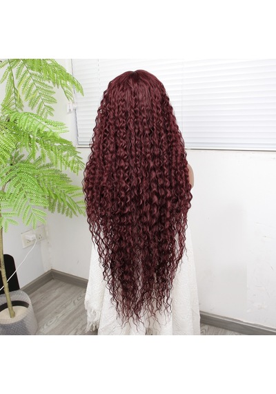 Afro Dalga Kızıl Kahve Fiber Sentetik Tül Peruk - Zmff-582342 Renkli