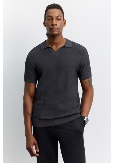 Avva Erkek Antrasit Polo Yaka Düğmesiz Rayon Karışımlı Regular Fit Triko T-shirt A62y5060