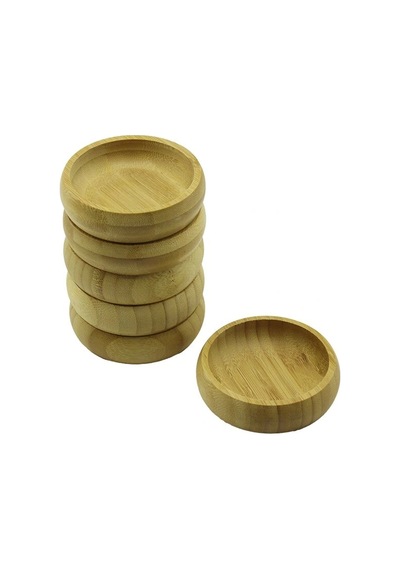 6 Adet - Yuvarlak Ahşap Bambu Çerezlik - Lokumluk Kase Derinlik: 1.7cm - Çap: 8.8cm Çok Renkli