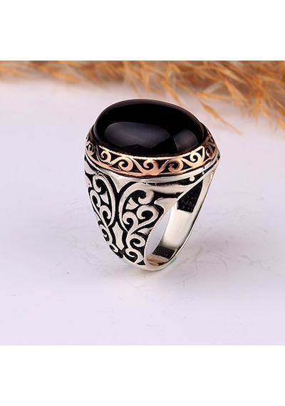 925 Ayar Gümüş Oval Model Onıx Taşlı Yüzük