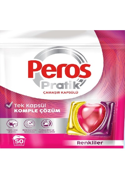 Peros Çamaşır Deterjanı Tableti Kapsülü Renkliler İçin 50 Adet