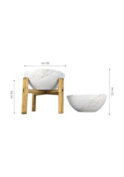 Beyaz Gold Mermer Efektli 20 Cm Çapında Ayaksız Ve 4 Ayaklı İkili Bitki Saksı