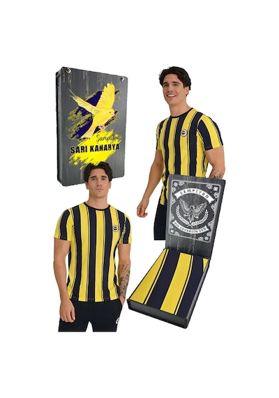 Fenerium Fenerbahçe Erkek Tribün Çubuklu T-shirt Uv Kutu Sarı - Lacivert