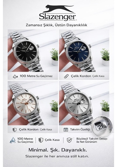 Slazenger İtalyan Tasarım Bileklik Hediyeli 2 Yıl Garantili 10 Atm Çelik Erkek Kol Saat Esl2583e350 Gri