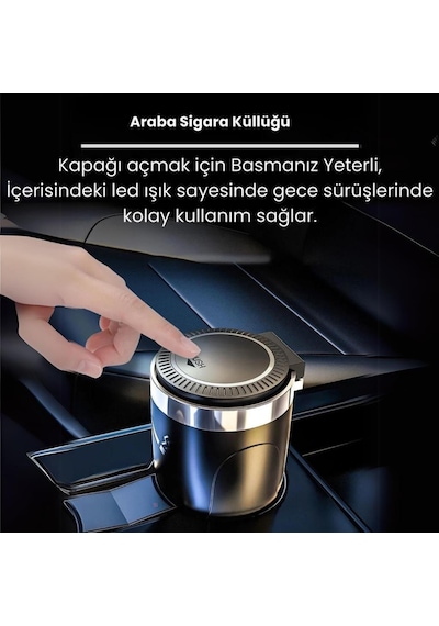 Polham Premium Araç KüllükLed Işıklı, Koku Önleyici, Kapaklı, Yıkanabilir, Su Geçirmez