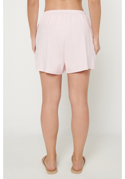 Ac&co / Altınyıldız Classics Kadın Pembe Yumuşak Dokulu Standart Fit Beli Lastikli Cepli Rahat Örme Esnek Şort