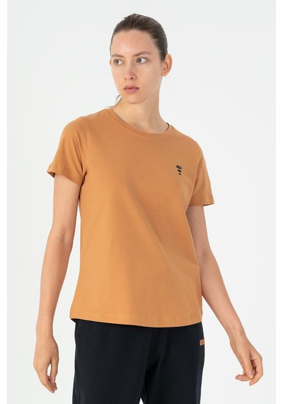 Maraton Regular Kadın Bisiklet Yaka Karamel T-shirt Karamel