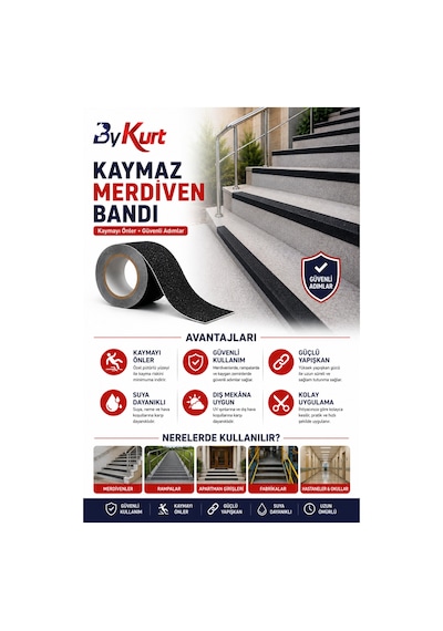 Kaymaz Merdiven Bandı Siyah Zımpara Dokulu Kaydırmaz Bant