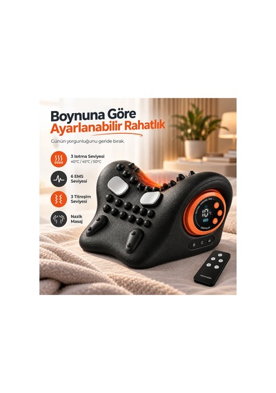 8808 Cervilux Isıtmalı Boyun Masaj Yastığı, Ems 6 Kademe, Titreşim 3 Kademe, 1500 Mah, Şarjlı - Siyah Diğer