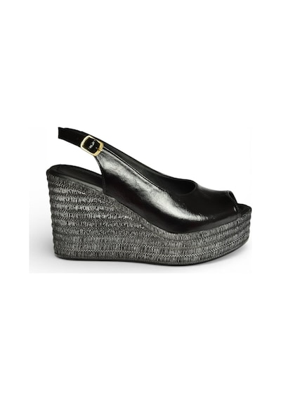 Fox Shoes Y996553560 Siyah Rustik Dolgu Topuklu Kadın Ayakkabı Siyah