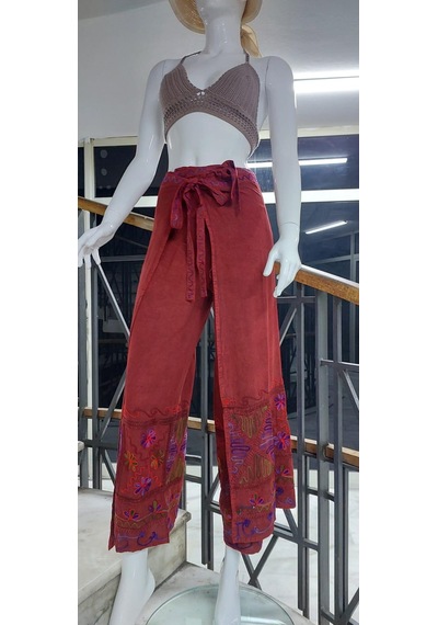 Eren Style Otantik Nakış İşlemeli Harem Şalvar Bulmaca Pantolon 103 Cm -8719 Kiremit