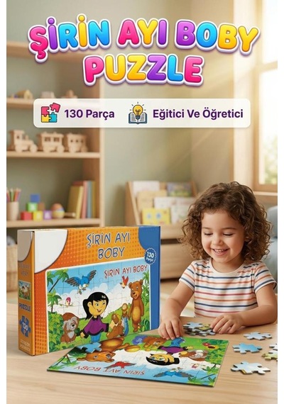 130 Parça Şirin Ayı Boby - 27x40cm Hayvan Temalı Eğitici Zeka Geliştirici Oyuncak Yapboz 1