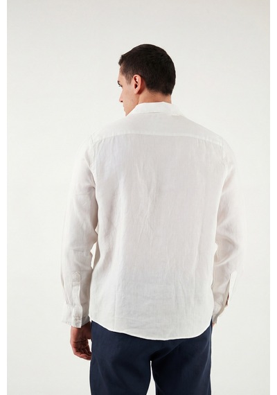 Buratti Pamuklu Regular Fit Klasik Yaka Uzun Kollu % 100 Keten Gömlek Erkek GÖMLEK CF26S1210000 Beyaz