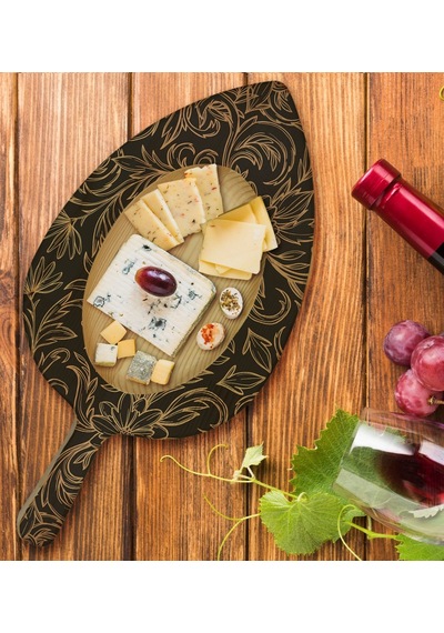 Bk Gift Retro Motif Tasarımlı Yaprak Şeklinde Doğal Ahşap Servis Ve Sunum Tabağı Model 18