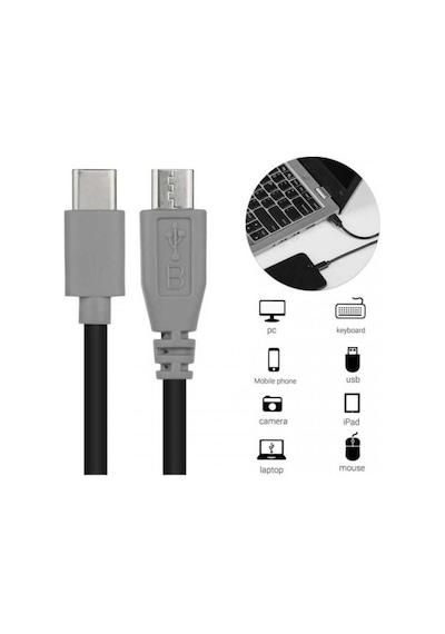 Type-c To Mikro Usb Kablosu, Usb Tip C - Mikro Usb Otg Kablosu Erkek - Erkek Şarj Veri İletimi, 1 Metre Kablo Zr797-1 Diğer