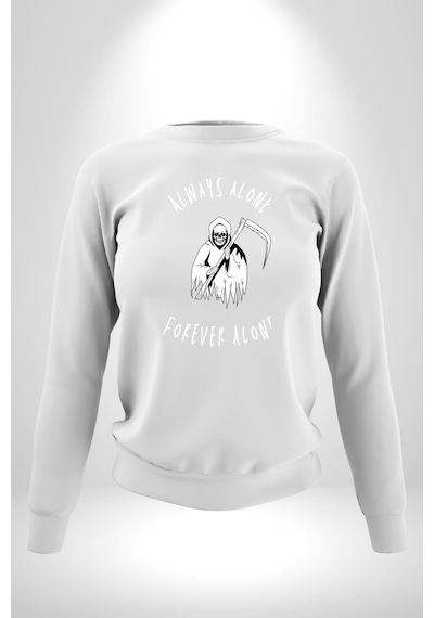 Her Zaman Yalnız Daima Yalnızlık Azrail Unisex Beyaz Sweatshirt Beyaz