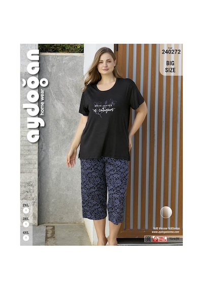 Aydoğan Kadın %95 Viskon %5 Esnek Kısa Kol Kapri Büyük Beden Lacivert Pijama Takımı -8251 Aydoğan Kadın %95 Viskon %5 Esnek Kısa Kol Kapri Büyük Beden Lacivert Pijama Takımı -8251