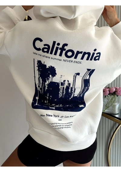 Startmore Adrift Unisex Erkek/kadın Calıfornia Renkli Özel Baskılı Oversize Kapüşonlu Sweatshirt Beyaz Beyaz