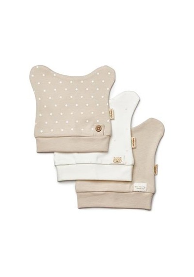 BabyCosy Bebek 3'lü Şapka %100 Organik Pamuk Yenidoğan Serisi - Csy8127 Ekru