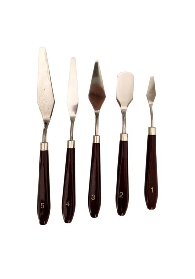 Spatula Seti Büyük Boy, Akrilik, Yağlı Boya, Pasta Süsleme, Kek Şekillendirme 5'li-ahşap Set
