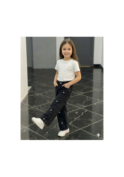 Erdem Kıds Kız Çocuk Jean Pantolon Palazzo Geniş Bol Paça Yıldız Nakışlı Kot Pantolon Siyah Siyah Erdem Kıds Kız Çocuk Jean Pantolon Palazzo Geniş Bol Paça Yıldız Nakışlı Kot Pantolon Siyah Siyah
