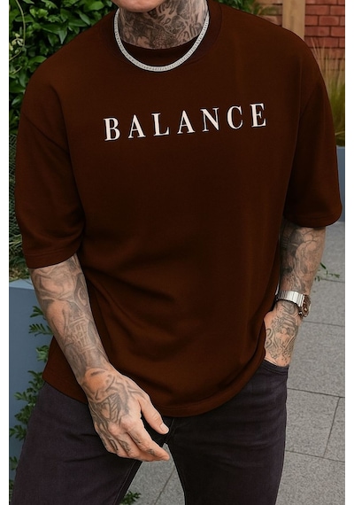 Balance Baskılı Unisex Tshırt Kahverengi