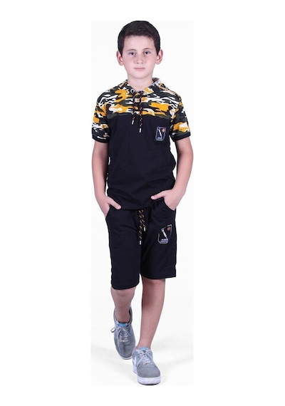 Fyk Kids Kamuflaj Desenli Kaprili, Sweatshirt Lü Erkek Çocuk Alt Üst Takım Sarı