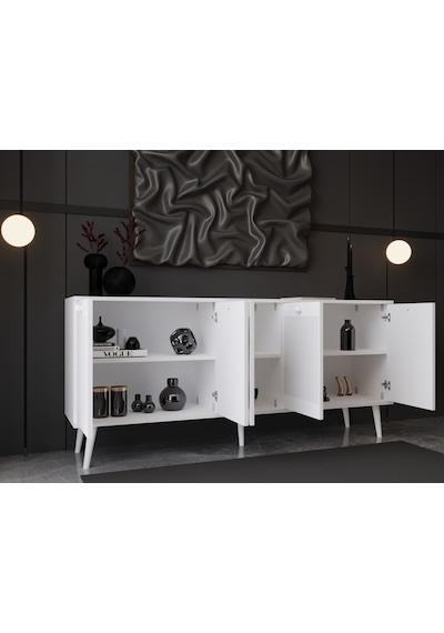 Melura Konsol 180 Cm %100 Mdf Lake Ahşap Ayaklı Beyaz
