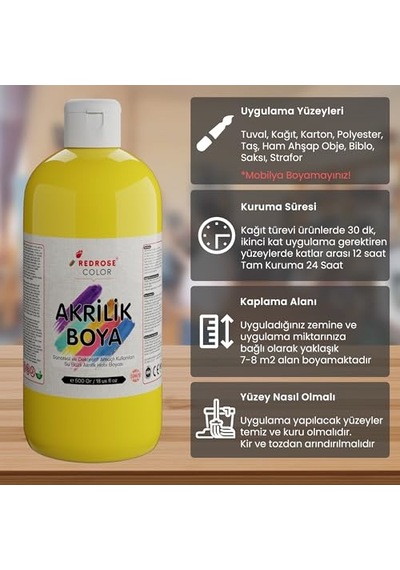 Sarı Akrilik Boya 500 Gr 0,15 L