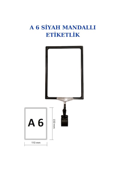 5 Adet Siyah A6 Mandallı Raf Sepet Etiketi Çerçeveli Etiketlik Siyah