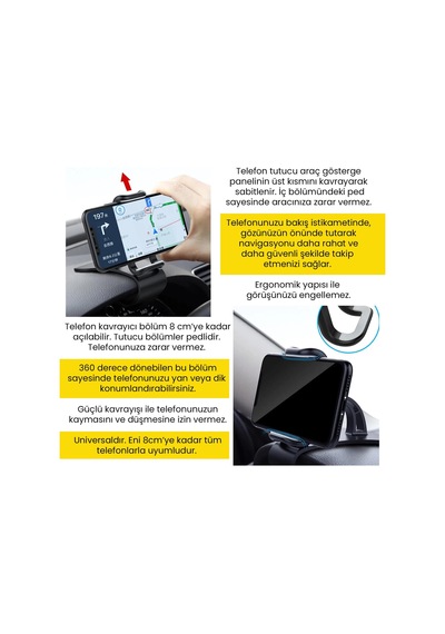 Upway 3 İn 1 Araç İçi Universal Telefon Tutucu Ve Organizer File Eşya Cebi Rüzgar Enerjili Led Lamba li Siyah