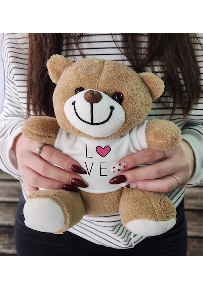 Love Tasarım Baskılı Tişörtlü Peluş Ayı Oyuncak Sevgiliye Hediye