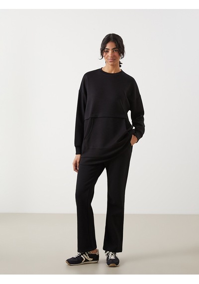 Lcw Modest Siyah Bisiklet Yaka Oversize Kadın Sweatshirt Tunik