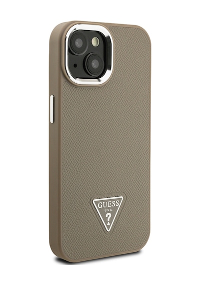 Apple Uyumlu iPhone 15 Kılıf Guess Lisanslı M-safe Şarj Özellikli Grained Triangle Kapak Kahverengi