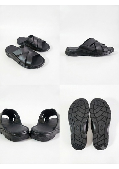 Ern Shoes İçi Dışı Hakiki Deri Ortopedik Erkek Terlik Sandalet Gri
