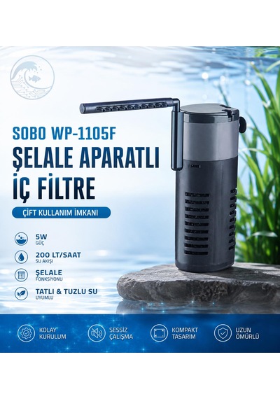 Sobo Wp-1105f Şelale Aparatlı İç Filtre - Çift Kullanım İmkanı - 5w 200 Lt/saat