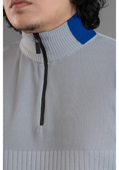 Fermuar Yaka Yarım Balıkçı Likralı Erkek Sweatshirt Gri