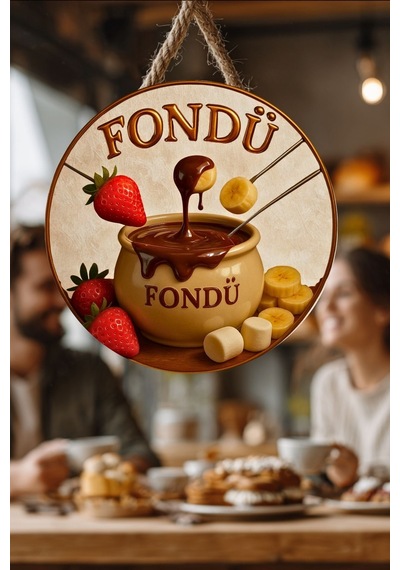 Fondü Tatlısı Temalı İpli Ahşap Kapı Duvar Süsü, Pastane, Tatlı Dükkanı, Cafe Tablo Dekoru