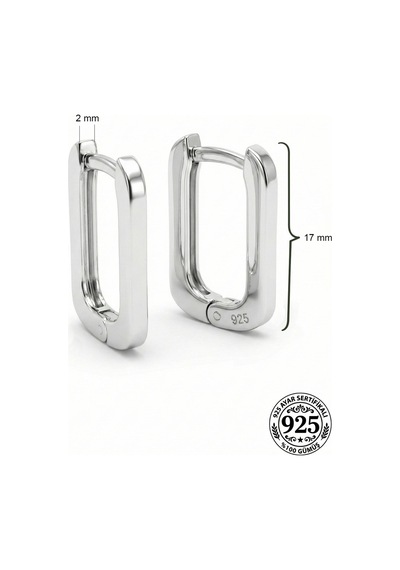 925 Ayar Gümüş Rodyum Kaplama Dikdörtgen Huggie Halka Küpe - Orta Boy 2mm En Rze10288