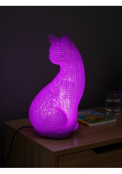 Dekoratif Kedi Figürlü Gece Lambası 3d Yazıcı Baskı Hediyelik Masa Lambası Aydınlatma 23cm Mor