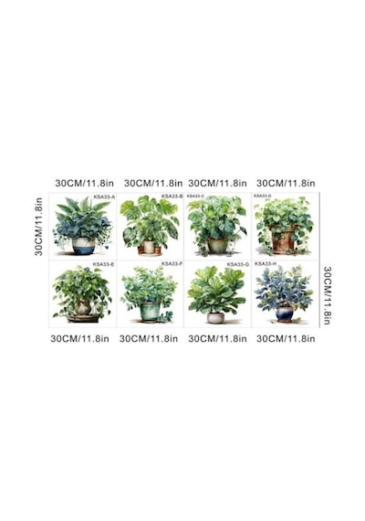 Saksılı Çiçek Tasarımlı 8li Sticker Mc-480a