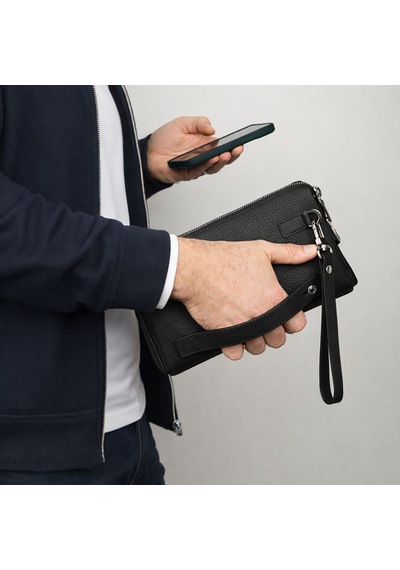 Plm Lupus Hakiki Deri, El Yapımı, Şifreli Ve Telefon Bölmeli, Erkek El Çantası siyah