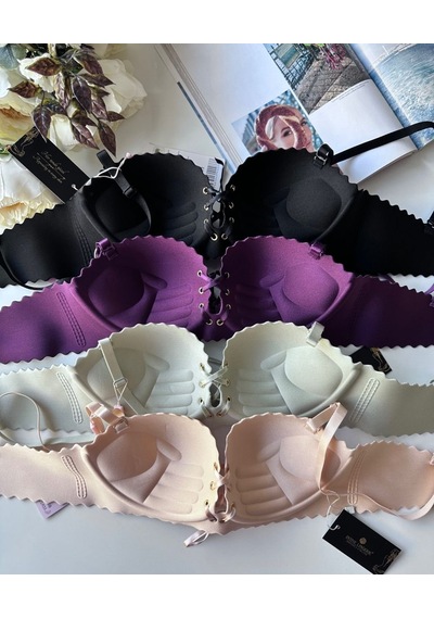Lady Lazer Kesim Önden Bağlamalı İthal Push-up Maximizer Sütyen Pudra