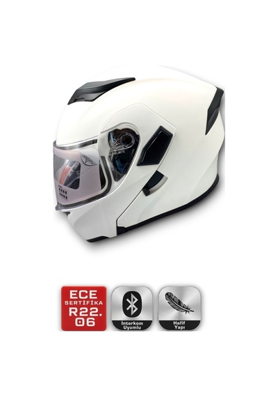 Motosiklet Rs2 Kask Çene Açılır Güneş Vizörlü Mat-white Mat Beyaz