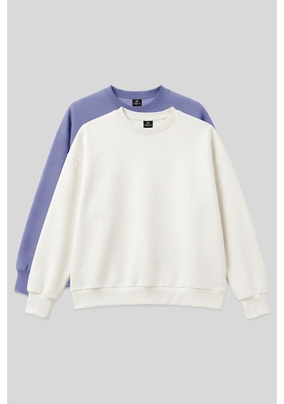 Basic Oversıze O Yaka 2li Paket Ekru-açık Eflatun Kadın Sweatshirt - 97053 Açık Eflatun-ekru