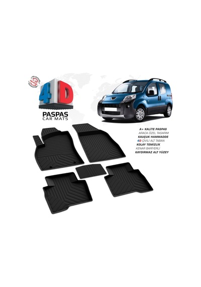 Peugeot Bipper 4d Araca Özel Havuzlu Kauçuk Paspas Siyah