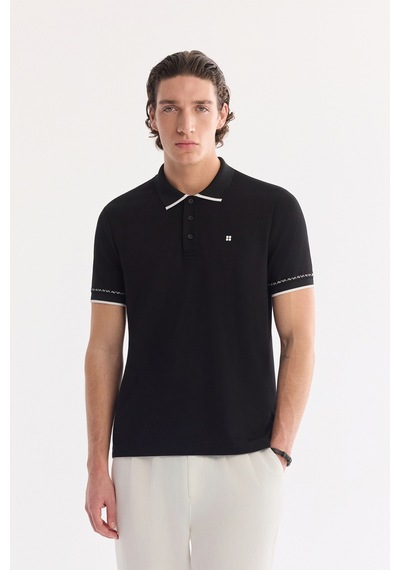 Avva Erkek Siyah Kıvrılmaz Polo Yaka Düğmeli Bi-stretch İnterlok Regular Fit T-shirt A61y1075