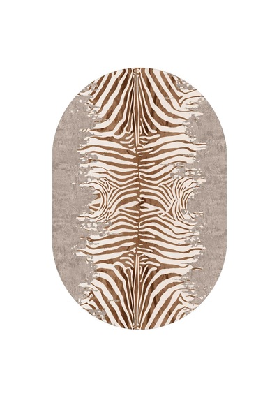 Frenda Home Zebra Desen Pamuk Taban Baskılı Oval Halı Bej
